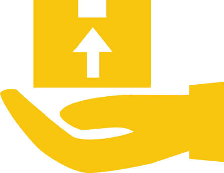 yellow illustration of a hand holding a box
