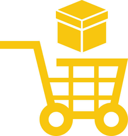yellow illustration of a moving cart with a box above it