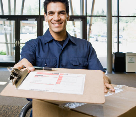 photo of a mover handing over service documents that needs signing