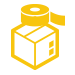 yellow illustration of a box and a roll of sticky tape