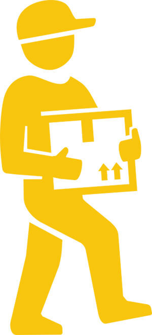 yellow illustration of a worker carrying a box