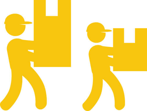 yellow illustration of two workers carrying a box each